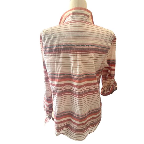 Sanctuary Cotton Striped Roll Tab Sleeves Shirt L - Picture 5 of 7